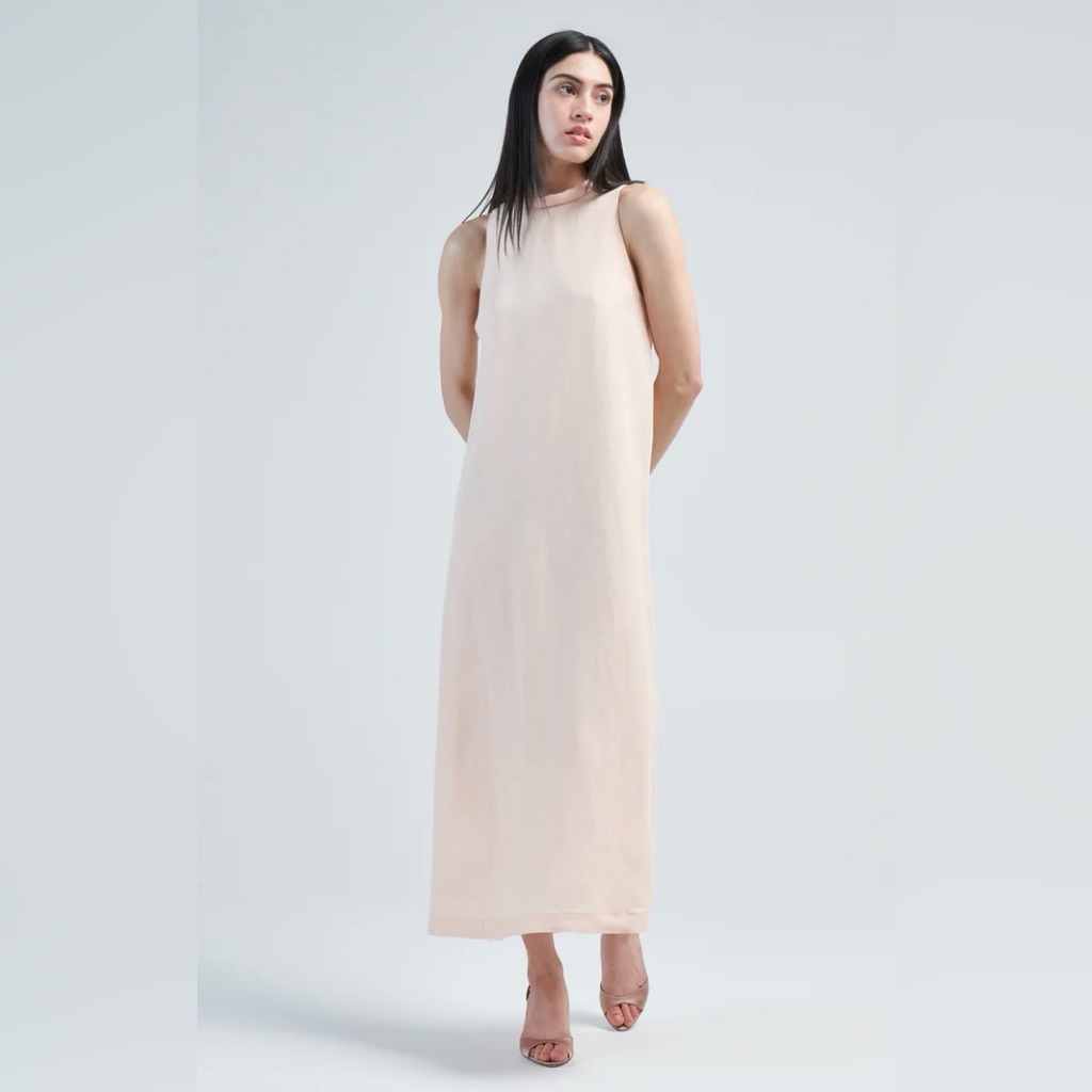 Loulou Studio Rivida Pink Linen Blend Midi Dress Minimalist Size Large
